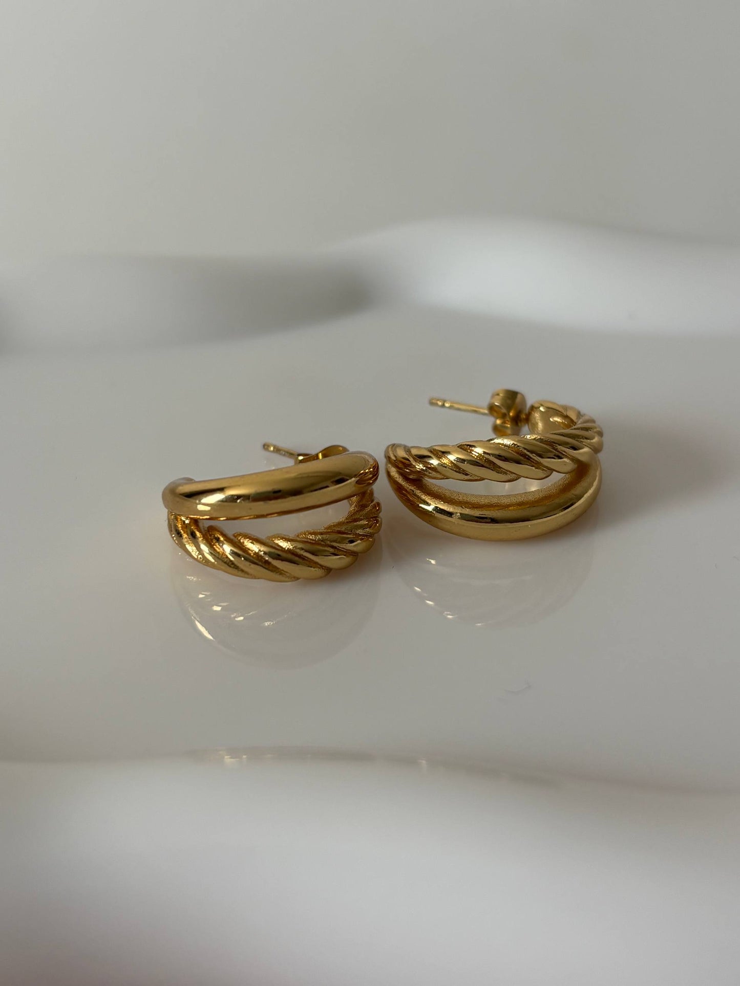 Double Twist Gold Hoops