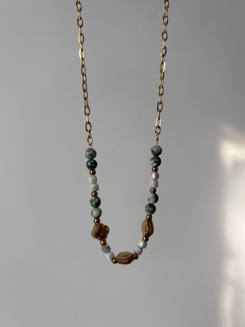 Green Stone Clover Necklace