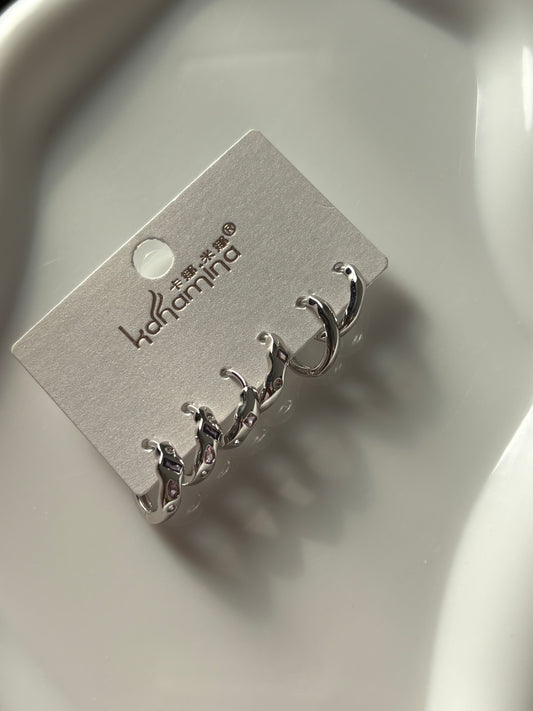 4 Piece Silver Huggie Hoop Earring Set