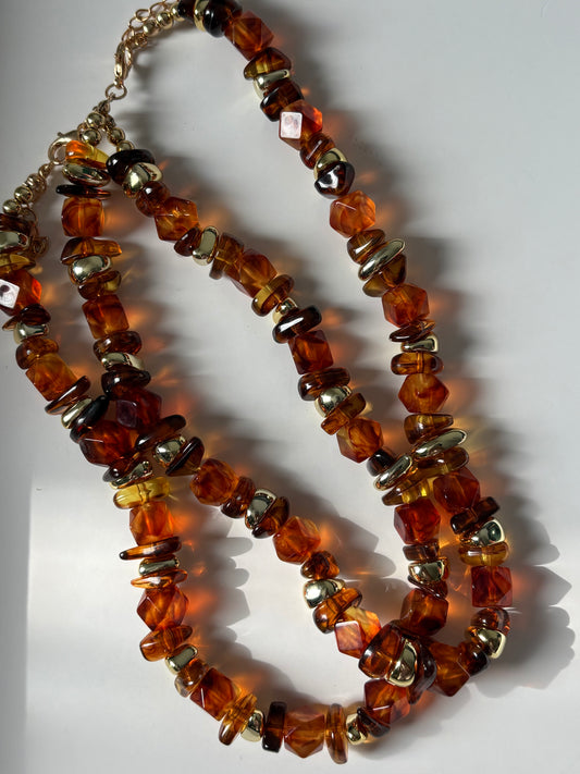 Amber & Gold Faceted Statement Necklace