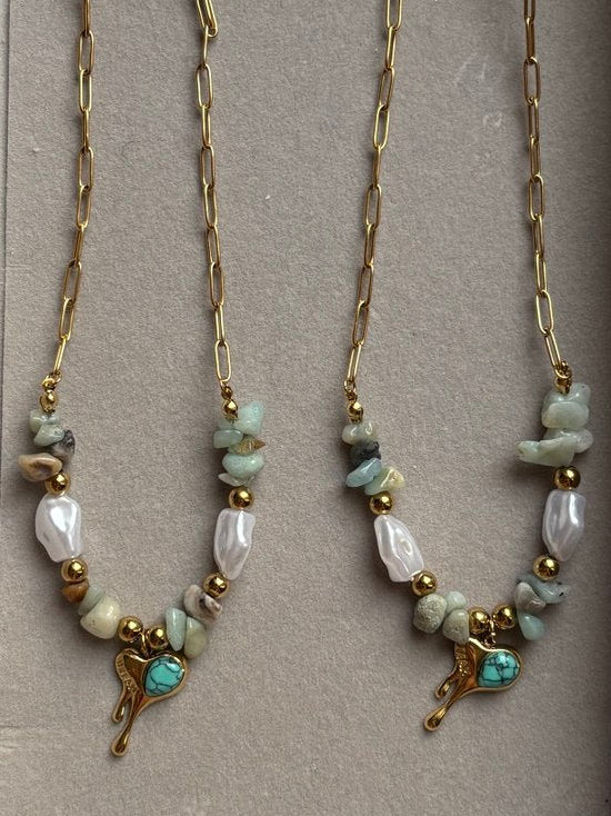 Green & white stone beads