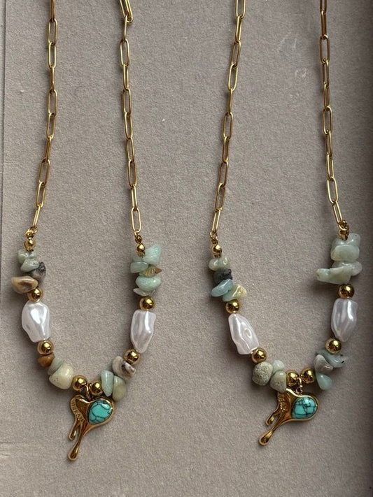 Green & white stone beads