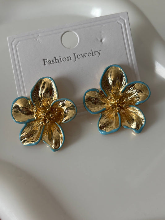 Gold Flower Statement Earrings
