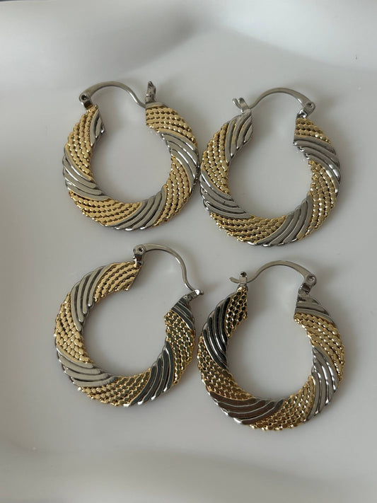 Gold & Silver Textured Hoop