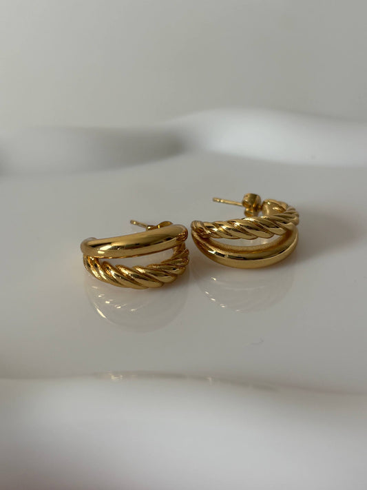 Double Twist Gold Hoops